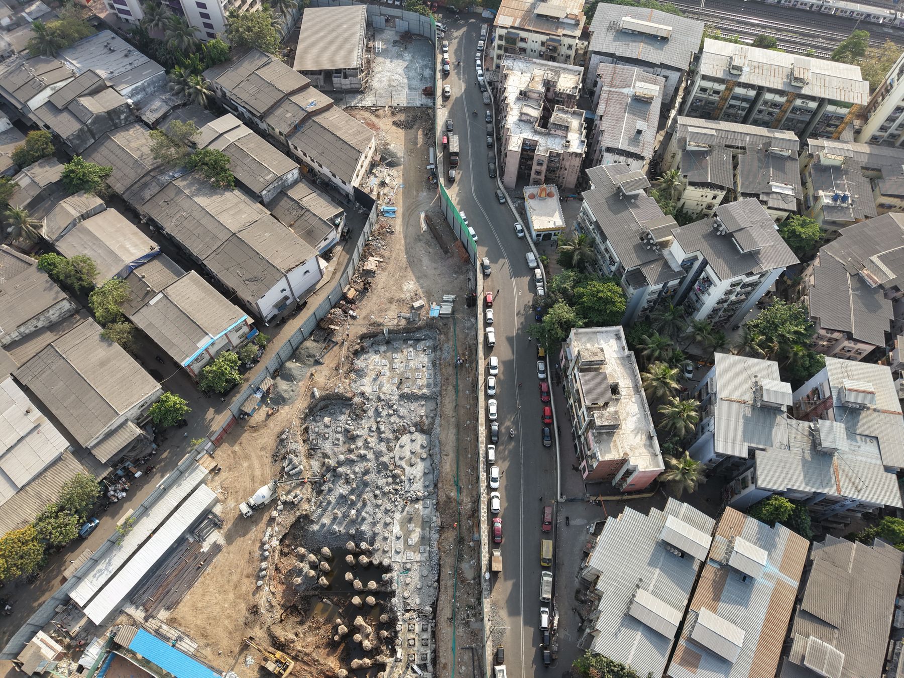 Aerial view of an urban construction site in Mumbai